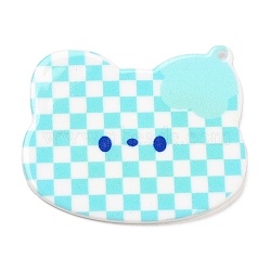 Acrylic Pendants, Checkerboard with Cat, Pale Turquoise, 49x45.5x2mm, Hole: 1.6mm(MACR-M028-03A)