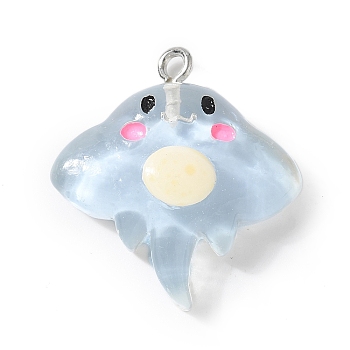 Resin Pendants, Jellyfish, with Platinum Tone Iron Loop, Light Sky Blue, 26.5x24x7.5mm, Hole: 2mm