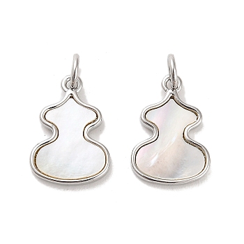 Brass Pave Shell Pendants, Gourd Charms with Jump Ring, Platinum, 16x11x2mm, Hole: 3.5mm