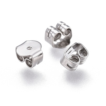 304 Stainless Steel Ear Nuts, Friction Earring Backs for Stud Earrings, Stainless Steel Color, 5x5x3.5mm, Hole: 0.8mm