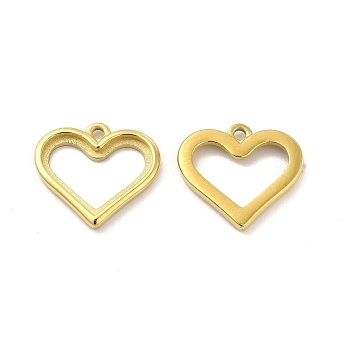 Ion Plating(IP) 304 Stainless Steel Pendant Cabochons Settings, Heart, Real 14K Gold Plated, Tray: 8x12mm, 12.5x14.5x1.8mm, Hole: 1mm