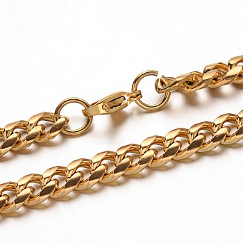 304 Stainless Steel Twisted Chain Curb Chain Necklaces, with Lobster Claw Clasps, Golden, 21.6 inch(55cm)