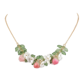 Epoxy Resin & Acrylic Pendant Necklace, Brass Cable Chains, Strawberry, Mixed Color, 17.32 inch(44cm)