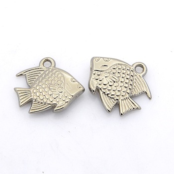 CCB Plastic Fish Pendants, Platinum, 17x18x3.5mm, Hole: 1.5mm