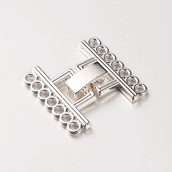 7 Strands Alloy and Brass Fold Over Clasps, Platinum, 24x22.5x5mm, Hole: 2mm