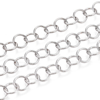 Brass Rolo Chains, Soldered, with Spool, Platinum, 8x1mm, about 32.81 Feet(10m)/Roll