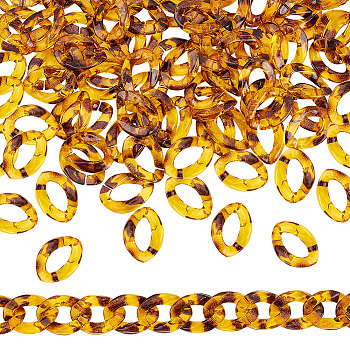 Leopard Print Pattern Resin Linking Rings, Quick Link Connectors, for Curb Chains Making, Twisted Oval, Goldenrod, 23x16x4mm, Inner Diameter: 17x7mm, 100pcs/box