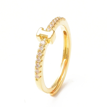 Clear Cubic Zirconia Initial Letter Adjustable Ring, Golden Brass Jewelry for Women, Letter.I, Inner Diameter: 18mm