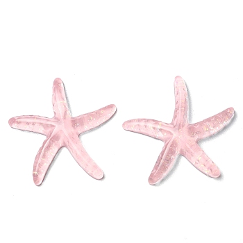 Translucent Resin Sea Animal Cabochons, Glitter Starfish, Pink, 37x39x6mm