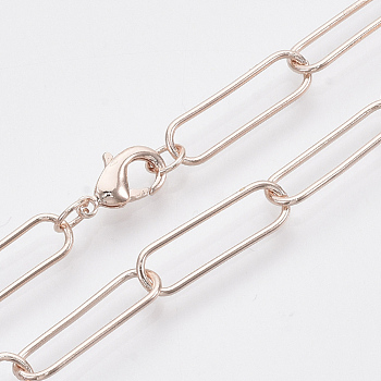Brass Round Oval Paperclip Chain Necklace Making, with Lobster Claw Clasps, Rose Gold, 18.7 inch(47.5cm), Link: 20x6.5x1mm
