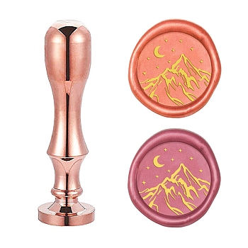 DIY Scrapbook, Brass Wax Seal Stamp Flat Round Head and Handle, Rose Gold, Mountain Pattern, 25mm