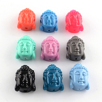 Dyed Buddha Head Synthetical Coral Beads, Mixed Color, 15x10x7mm, Hole: 1mm