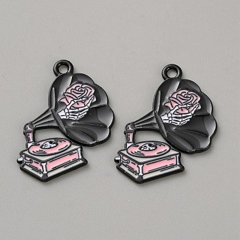 Zinc Alloy Enamel Pendants, Black, Phonograph, 29.5x23x1.3mm, Hole: 2mm