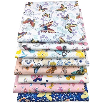 Cotton Fabric, for Patchwork, Sewing Tissue to Patchwork, Square with Butterfly Pattern, Mixed Color, 25x25cm, 8pcs/set