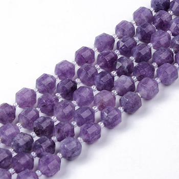 Natural Amethyst Beads Strands, Round, Dyed, Faceted, Purple, 8~9x10mm, Hole: 1.2mm, about 33~35pcs/strand, 14.76 inch(37.5cm)