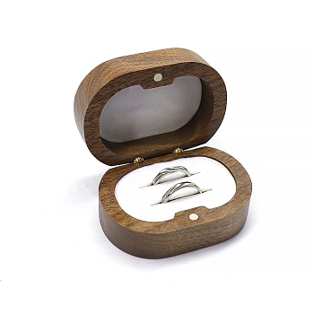 Oval Wood Wedding Ring Storage Boxes with Velvet Inside, Wooden Couple Ring Gift Case with Magnetic Clasps, White, 7x5x3.4cm