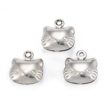 316 Surgical Stainless Steel Charms, Cat, Stainless Steel Color, 11x10x4.5mm, Hole: 1mm