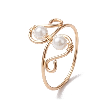 Shell Pearl Finger Rings, Copper Wire Wrapped Ring for Women, White, Inner Diameter: 18mm