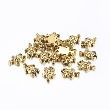 Tibetan Style Alloy Beads, Tortoise, Cadmium Free & Nickel Free & Lead Free, Antique Golden, 12.5x9x4mm, Hole: 1mm