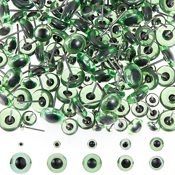 100 Pairs 10 Style Glass Craft Needle Felting Eyes, with Iron Pins, Doll Making Accessories, Flat Round, Lime Green, 8~24x2.5~12mm, 10 pairs/style