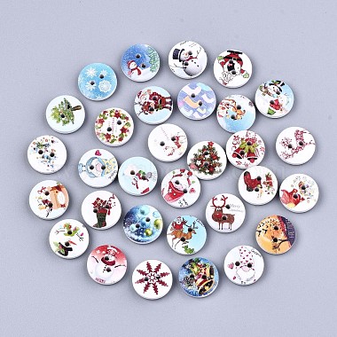 2-Hole Printed Natural Wood Buttons(WOOD-S045-144)-2