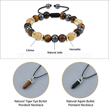 Natural Mixed Gemstone Bullet Pendant Necklaces & Braided Bead Bracelet(SJEW-FI0001-12)-4