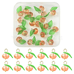 20Pcs 2 Colors Glass & Acrylic Pendants, Pumpkin, with 304 Stainless Steel Findings, Orange, 14mm, Hole: 3mm, 10pcs/color(PALLOY-FS00051)