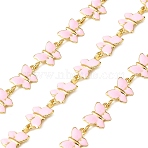 Brass Enamel Butterfly Link Chains, Soldered, Long-Lasting Plated, with Spool, Golden, Pink, Link: 6x11x1mm, about 32.81 Feet(10m)/Roll(CHC-F021-03G-03)