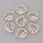 Transparent Acrylic Pendants, Shell Shape Charms, with Golden Metal Enlaced, Clear, 20x19x4~4.5mm, Hole: 1.5mm, about 980pcs/500g(AC-N166-03)