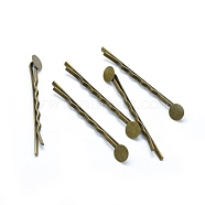 Iron Hair Bobby Pin Findings, with Flat Round Tray, Nickel Free, Antique Bronze, 58x2mm(IFIN-L032-06AB-NF)