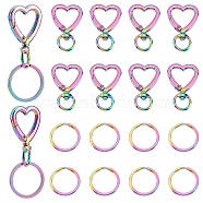 Elite 10Pcs Heart Alloy Swivel Clasps, with 10Pcs Ion Plating(IP) 304 Stainless Steel Split Key Rings, Rainbow Color, Clasps: 41.5x26.5x6mm, Hole: 11x10mm; Key Rings: 25x2mm(FIND-PH0009-04)