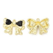 Alloy Pendants, with Black Glass, Cadmium Free & Lead Free, Bowknot Charms, Light Gold, 18x22x5mm, Hole: 1.4mm(PALLOY-A003-07KCG)