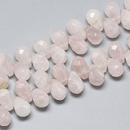 Natural Rose Quartz Beads Strands, Top Drilled Beads, Faceted, Teardrop, 9~9.5x6mm, Hole: 0.8mm, about 44pcs/strand, 7.6 inch(G-S357-C02-07)