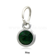 Platinum Plated Alloy Glass Rhinestone Charms, DIY Accessories for Pendants Jewelry Making, with Jump Rings, Birthstone Color Style Rhinestone, Flat Round, Emerald, 7.5x4.5mm(PALLOY-TAC0016-B05-P)