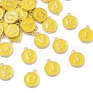 Golden Plated Alloy Enamel Charms, Enamelled Sequins, Flat Round with Random Mixed Letters, Gold, 14x12x2mm,Hole:1.50mm(ENAM-S118-09-M)