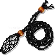 Adjustable Braided Waxed Cord Macrame Pouch Necklace Making, Interchangeable Stone, with Wood Beads, Black, 39-3/8x1/8 inch(100x0.4cm)(FIND-WH0126-149B-01)
