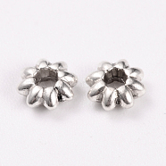 Tibetan Style Alloy Flower Spacer Beads, Cadmium Free & Lead Free, Antique Silver, 5.5x2mm, Hole: 1.8mm, about 6300pcs/1000g(TIBEB-0885-AS-LF)