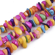 Freshwater Shell Beads Strands, Dyed, Chip, Mixed Color, 2~12x9~28x7~12mm, Hole: 1mm, about 90~95pcs/strand, 16.34 inch(41.5cm)(SHEL-S276-30)