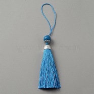 Polyester Tassel Big Pendants Decorations, with Acrylic Beaded and Platinum Alloy Findings, Deep Sky Blue, 188mm(HJEW-TAC0019-01K)