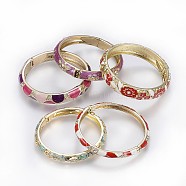 Zinc Alloy Bangles, with Enamel and Rhinestone, Cadmium Free & Lead Free, Mixed Color, Golden, 2-1/4 inch~2-3/8 inch(5.7~6cm)(BJEW-P217-01G)