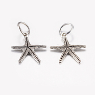 Tibetan Style Alloy Pendants, Starfish/Sea Stars, Antique Silver, 24x22x2.5mm, Hole: 7.5mm(PALLOY-F199-12AS)