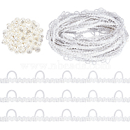 50Pcs Plastic Imitation Pearl Shank Buttons, with 15 Yards Chinlon Elastic Picot Loop Edge Ribbon, for DIY Headbands Accessories, Bridal Wedding Dress, White, Eye Ribbon: 12x1mm, Buttons: 10x10mm, Hole: 2.5mm(FIND-CP0001-08)