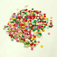 Candy Colorful Two-hole Buttons, Resin Button, Flat Round, Mixed Color, about 11mm in diameter, hole: 1.5mm(X-NNA0VCT)