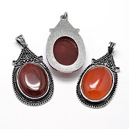 Oval Antique Silver Zinc Alloy Natural Red Agate Big Pendants, Nickel Free & Lead Free, 53.5x30x10mm, Hole: 4.5x8.5mm(G-F228-27K-FF)