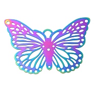 201 Stainless Steel Filigree Joiners, Butterfly, Rainbow Color, 45x65x0.2mm, Hole: 1.6~2.2mm(STAS-K257-06RC)