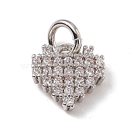 Brass Micro Pave Clear Cubic Zirconia Heart Charms, with Open Jump Rings, Platinum, 8x8x2.2mm, Jump Ring: 4.5x0.7mm, Inner Diameter: 3mm (ZIRC-F132-72P)