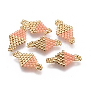 MIYUKI & TOHO Handmade Japanese Seed Beads Links, Loom Pattern, Rhombus, PeachPuff, 19~20x10~11x1.8mm, Hole: 1.5mm(SEED-A027-O10)