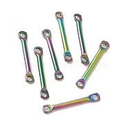 Ion Plating(IP) 304 Stainless Steel Connector Charms, Bar Links, Rainbow Color, 15x2.5x1.2mm, Hole: 1.2mm(STAS-Q323-06B-RC)