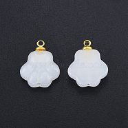 Glass Pendants, with Golden Tone Alloy Findings, Footprint, WhiteSmoke, 17.5x13x4.5mm, Hole: 1.6mm(PALLOY-P285-34G-02)