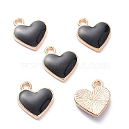 Alloy Enamel Charms, Heart, Light Gold, Black, 13x11.5x1.6mm, Hole: 1.6mm(PALLOY-F248-061LG-01)